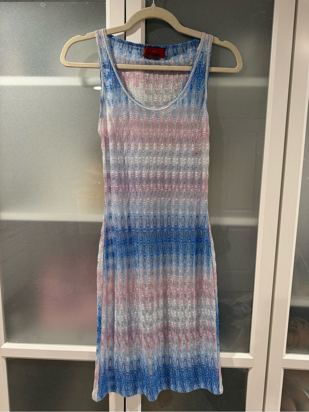 Missoni Sleeveless Knit Midi Dress in Blue, Pink & White